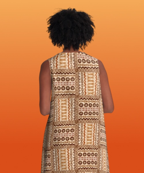 Female Fijian Model Wearing Melanesia Print Full Dress