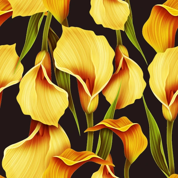 Yellow Lily Floral Fabric Print Sample 568x568